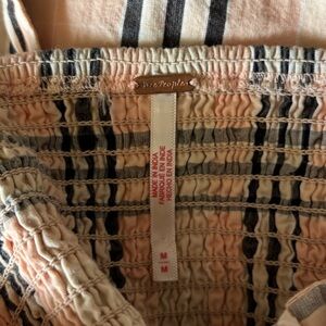 Free People Peach and Black Plaid Smocked Top